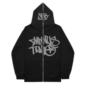 Minus Two Full Zipper Grey Black Hoodie