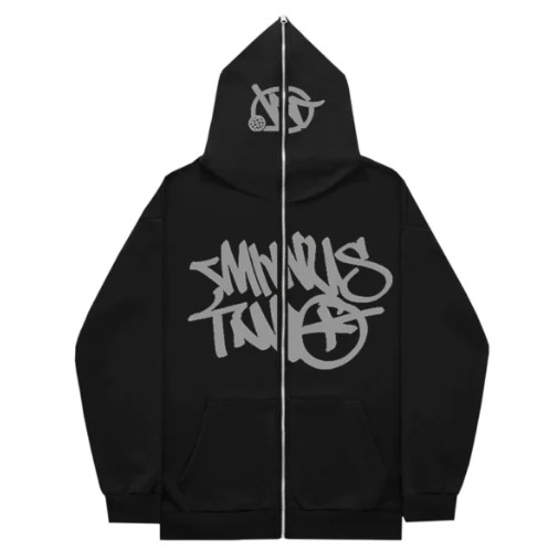 Minus Two Full Zipper Grey Black Hoodie