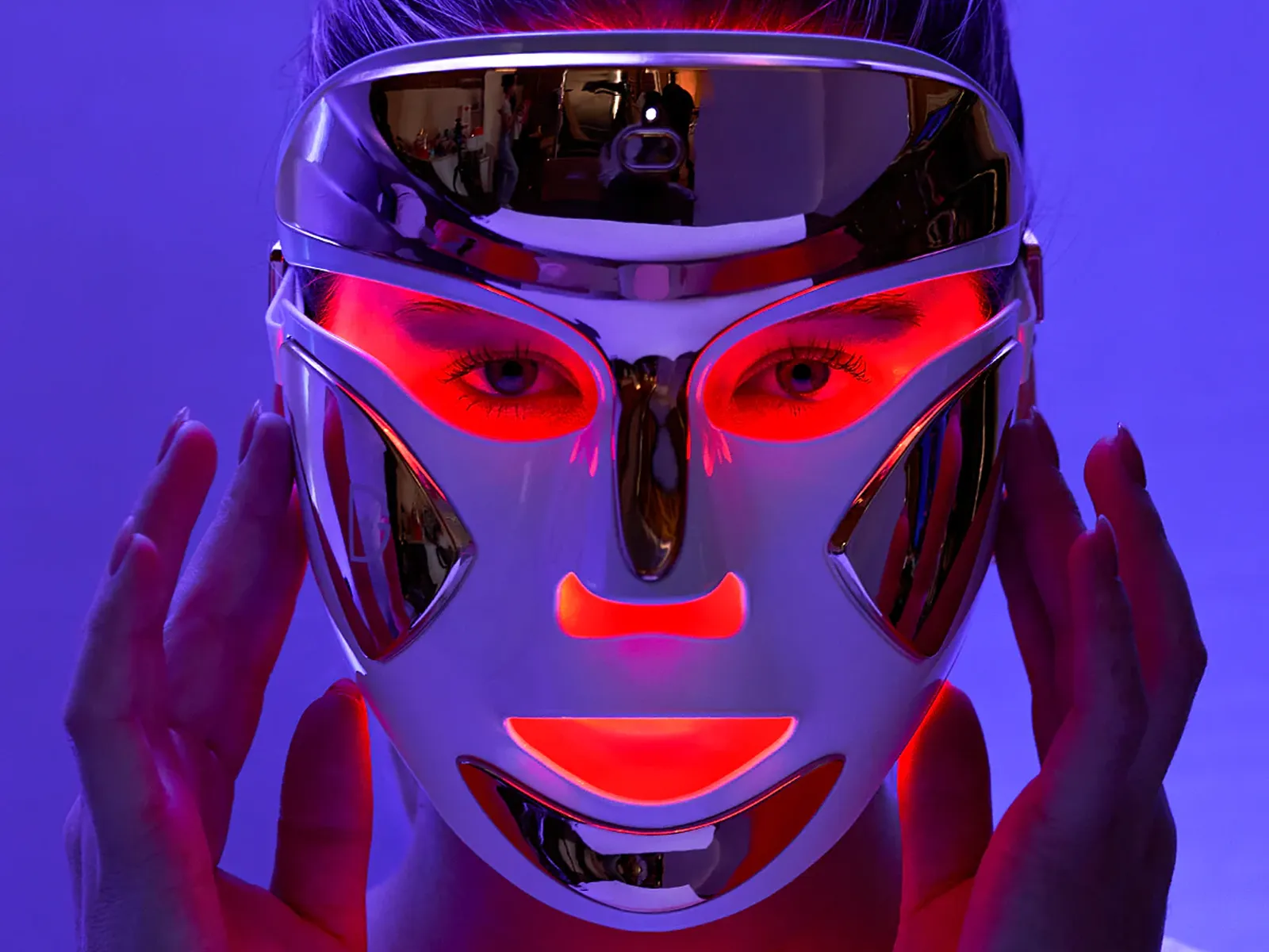 LED Face Mask with advanced light therapy for acne treatment, wrinkle reduction, and radiant youthful skin care at home.